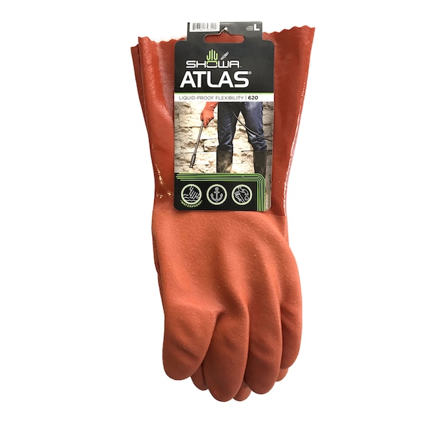 Showa Atlas Unisex Indoor/Outdoor Chemical Gloves Orange L 1 pair 620L-09.RT - main